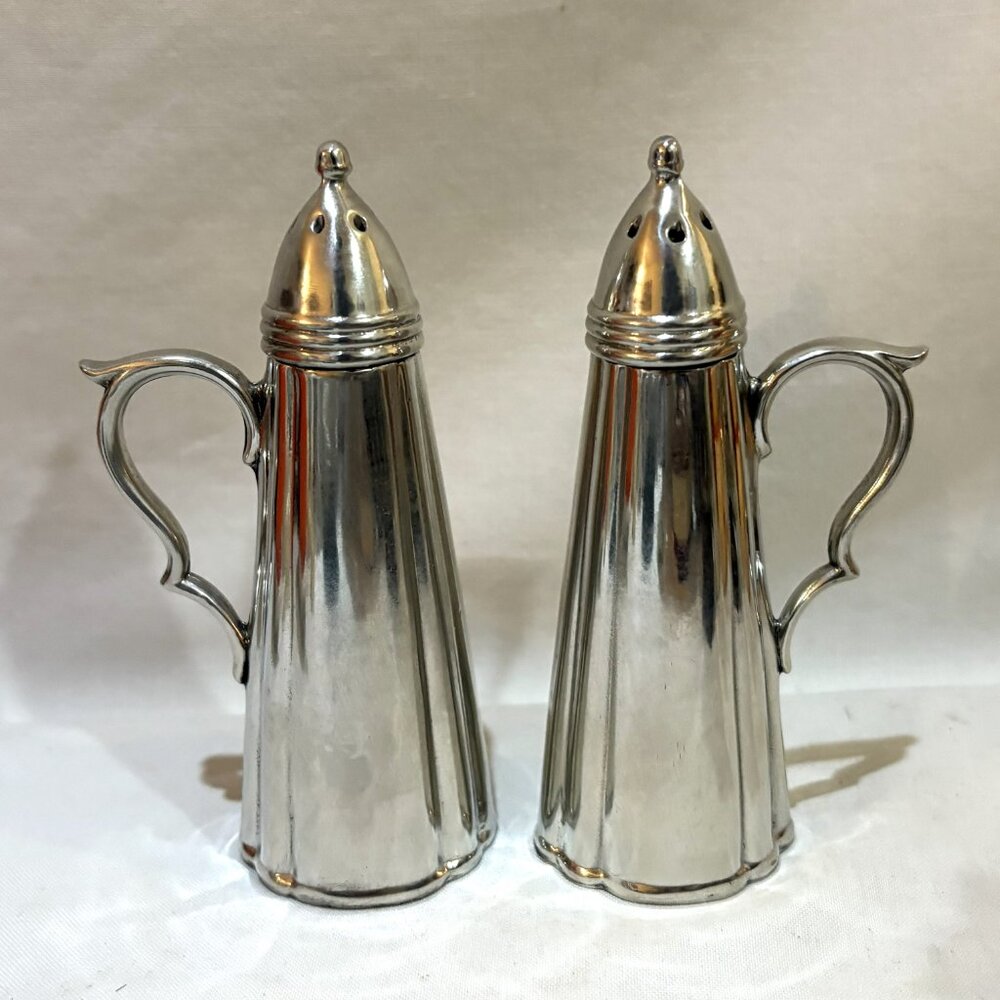 Vintage J.C.B. Pewter Salt & Pepper Shakers Set with Handles